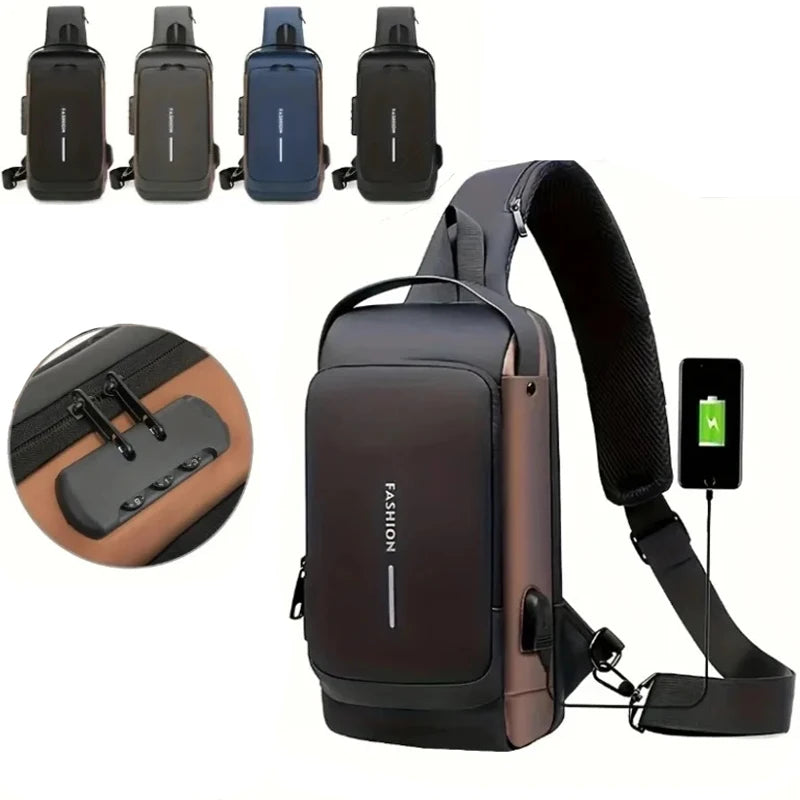 Men’s Anti-Theft USB Sling Bag – Waterproof Crossbody Chest Pack With Lock & USB Charging Port