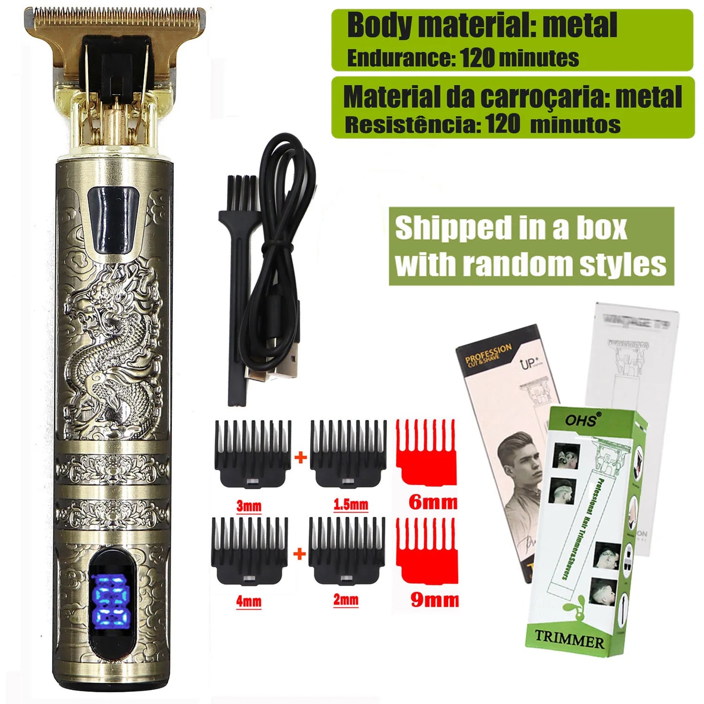 Dragon Engraved Hair Clipper –  Zero-Gap Shaver, Rechargeable Timmer
