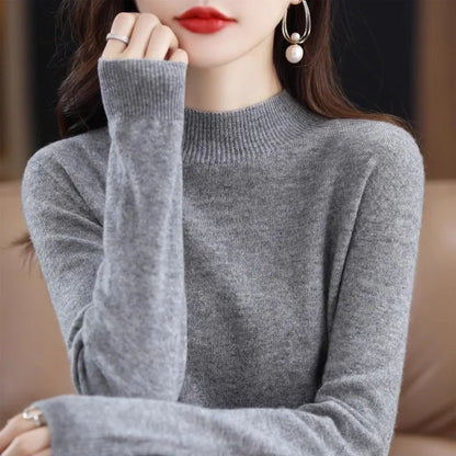 Cozy Winter High-Neck Knit Sweater for Women – Korean Style Slim Fit Top