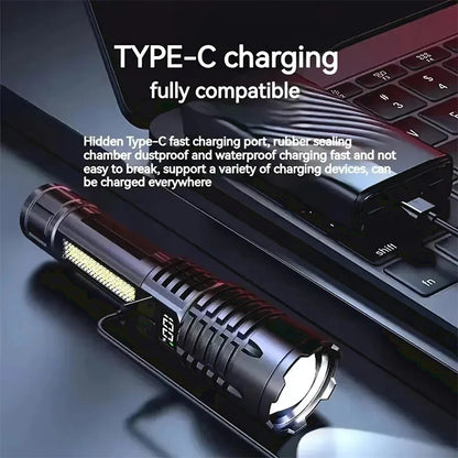 High Power Rechargeable LED Flashlight with Fast Charging and Side light