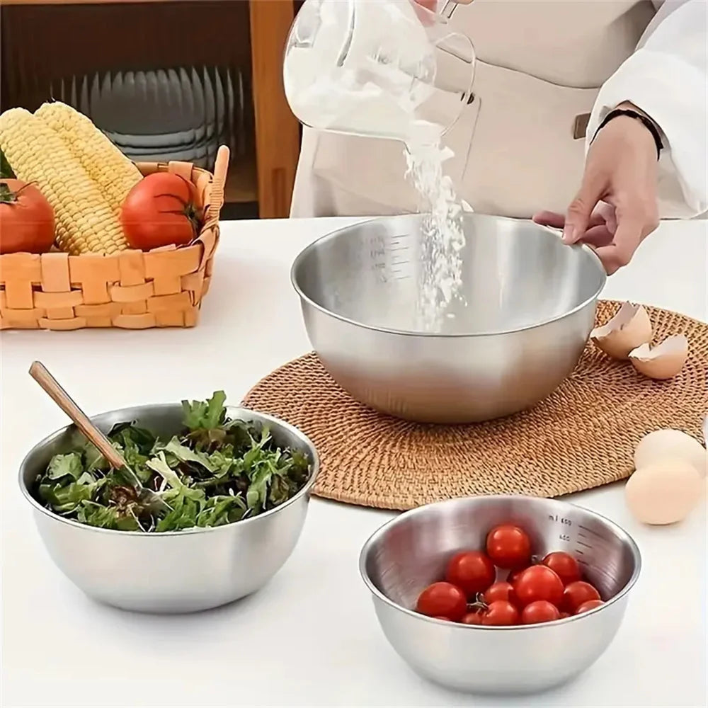 Stainless Steel Mixing Bowl Set with Measurement Scale – Non-Slip, Prep & Baking Bowls (1–3 Piece Options)
