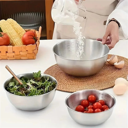 Stainless Steel Mixing Bowl Set with Measurement Scale – Non-Slip, Prep & Baking Bowls (1–3 Piece Options)