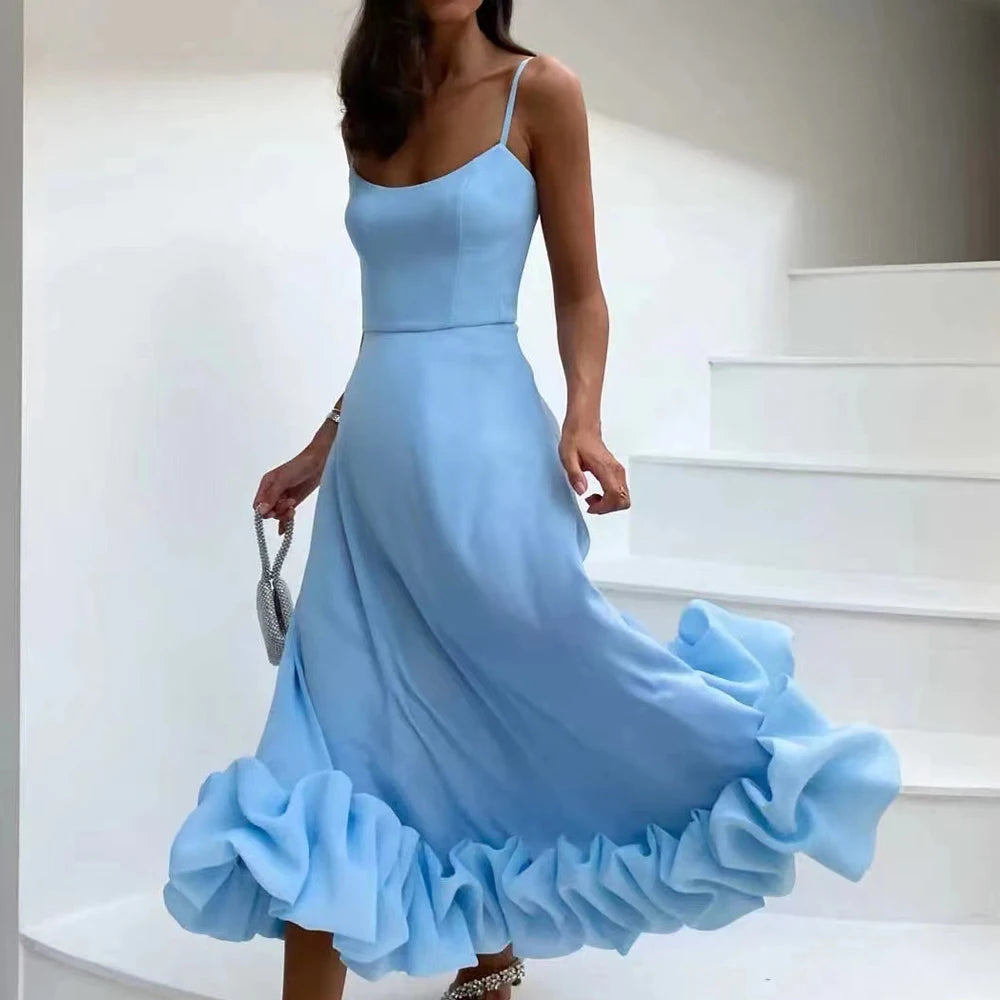 Sleeveless Ruffle Hem Maxi Dress – Elegant High-Waist Summer Party Dress
