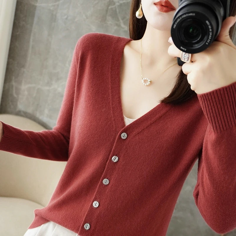 Classic V-Neck Button Cardigan for Women – Soft Lightweight Knit Sweater, Loose Fit Layering Top