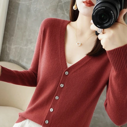 Classic V-Neck Button Cardigan for Women – Soft Lightweight Knit Sweater, Loose Fit Layering Top