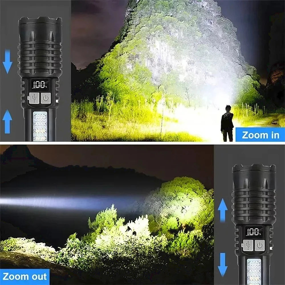 High Power Rechargeable LED Flashlight with Fast Charging and Side light