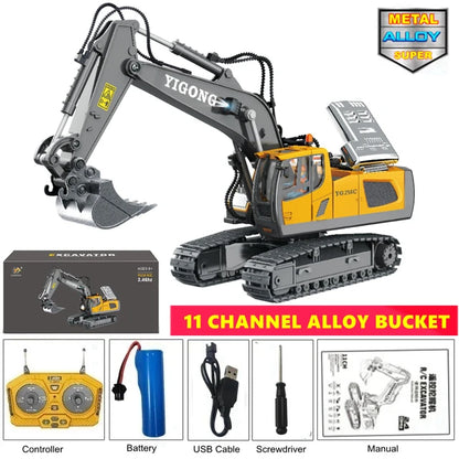 4WD RC Excavator Construction Vehicle – Rotating Alloy Digging Truck with Real Engine Sound