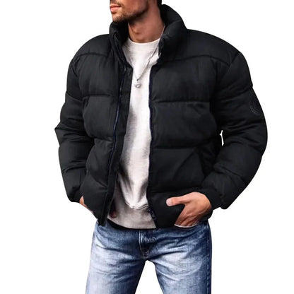 Men’s Winter Stand-Collar Puffer Jacket – Fleece-Lined, Windproof, Heavy Warm Coat