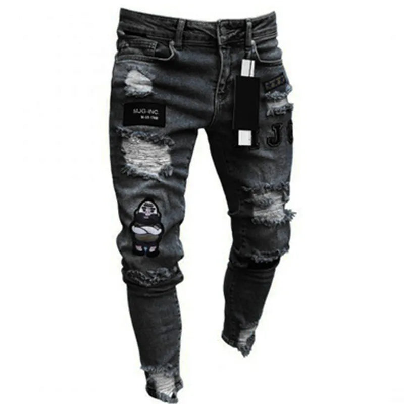 Men’s Stretch Denim Ripped Jeans – Slim Fit Distressed Casual Streetwear
