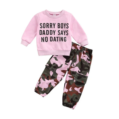 Toddler Girls Camo Pant Set – Long Sleeve Graphic Sweatshirt & Jogger Outfit (1–6Y)