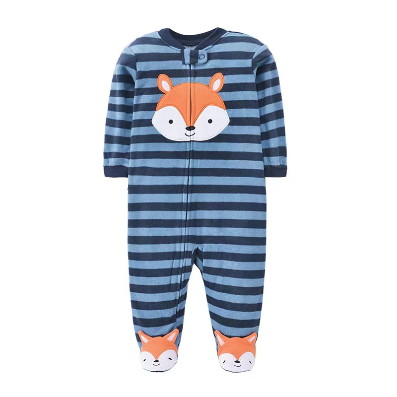 Baby Boy Fleece Romper Pajamas with Zipper – Soft Warm One-Piece Jumpsuit for Infants 0–12 Months