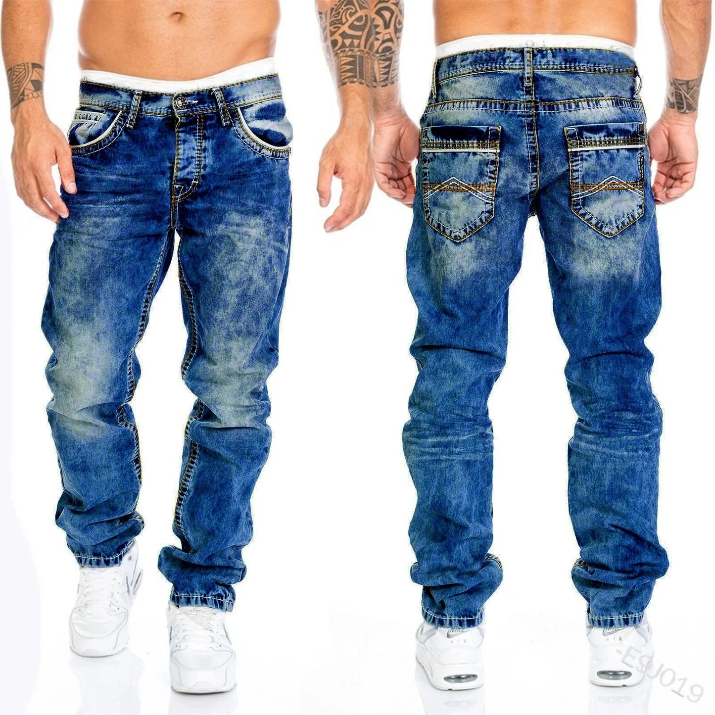 Men’s Stretch Denim Ripped Jeans – Slim Fit Distressed Casual Streetwear