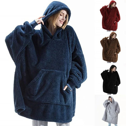 Ultra-Soft Oversized Hoodie Blanket – Thick Double Fleece Warm Pullover with Hood & Giant Pocket (One-Size)