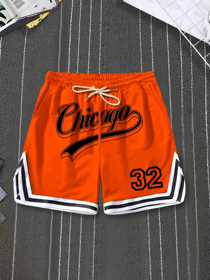 Bold Chicago Style Print Retro Basketball Shorts – Streetwear Summer Fitness