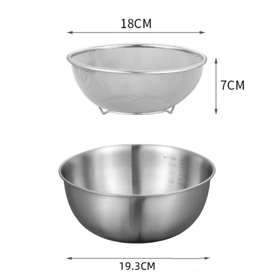 Stainless Steel Mixing Bowl Set with Measurement Scale – Non-Slip, Prep & Baking Bowls (1–3 Piece Options)
