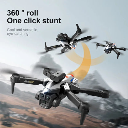 4K Tri-Camera Foldable Drone – 4-Way Obstacle Avoidance, Smart Hover, 360° Flips & Optical Flow FPV Quadcopter
