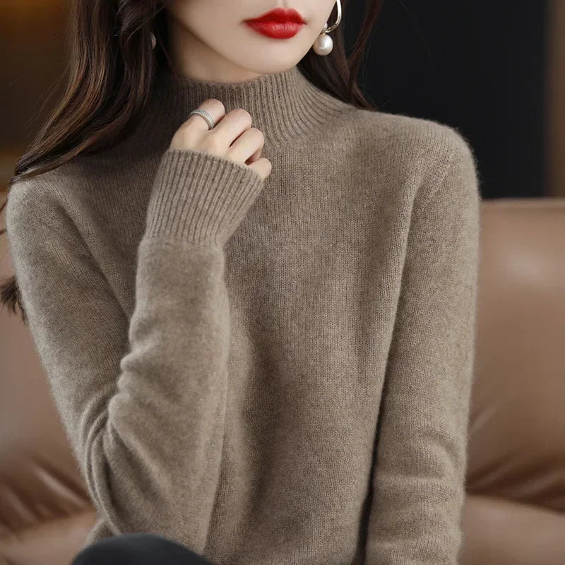 Cozy Winter High-Neck Knit Sweater for Women – Korean Style Slim Fit Top