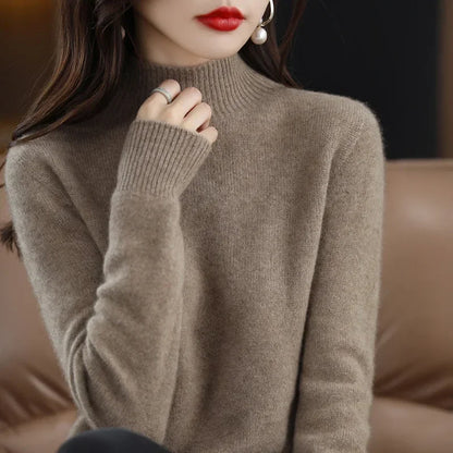 Cozy Winter High-Neck Knit Sweater for Women – Korean Style Slim Fit Top