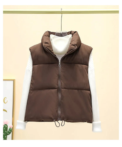 Women’s Cropped Puffer Vest – Warm Sleeveless Zip-Up Stand Collar Winter Quilted Jacket