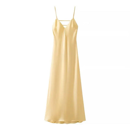 Women’s Satin Sleeveless V-Neck Maxi Dress – Summer Elegant Slip Dress