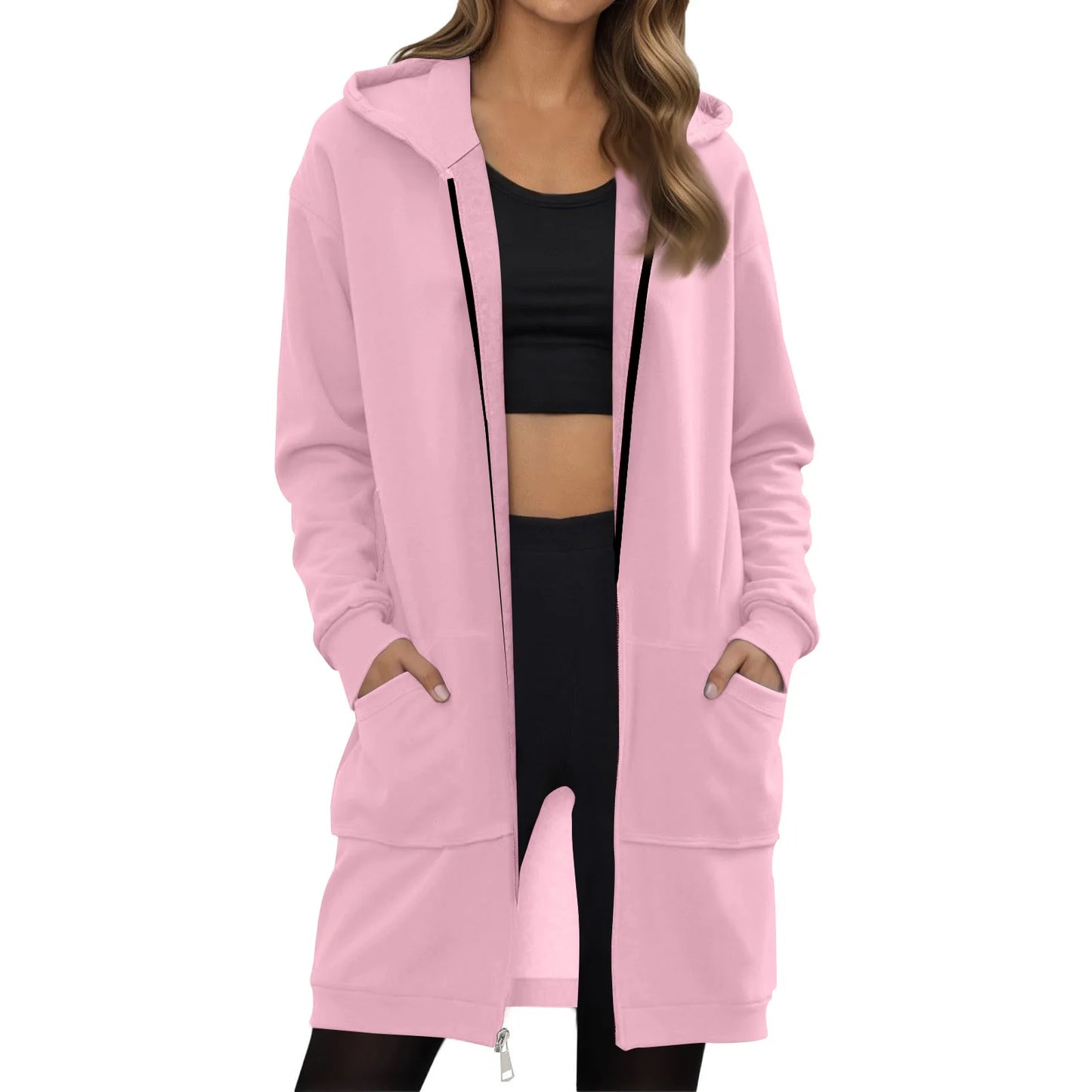 Oversized Zip-Up Hoodie Jacket – Warm Long Sleeve Casual Fall Sweatshirt for Women