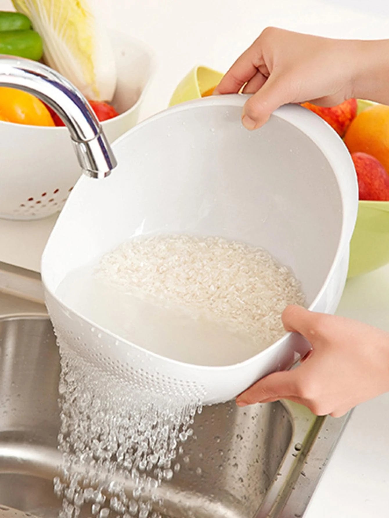 Premium Rice Sieve Drain Basket – Multi-Purpose Strainer Bowl for Washing Rice, Vegetables & Fruits