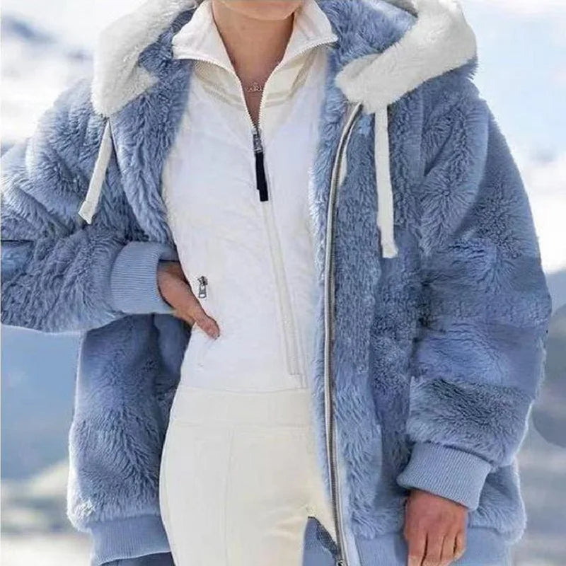 Women’s Ultra-Soft Plush Sherpa Fleece Hooded Zip Coat with Pockets