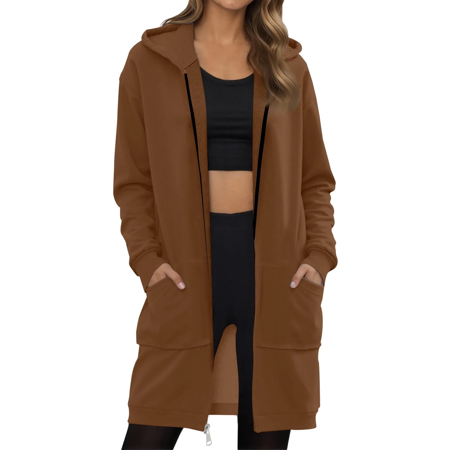 Oversized Zip-Up Hoodie Jacket – Warm Long Sleeve Casual Fall Sweatshirt for Women