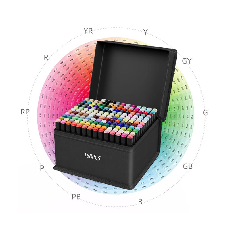 Dual Tip Art Marker Set (12–168 Colors) – Professional Brush & Chisel Markers