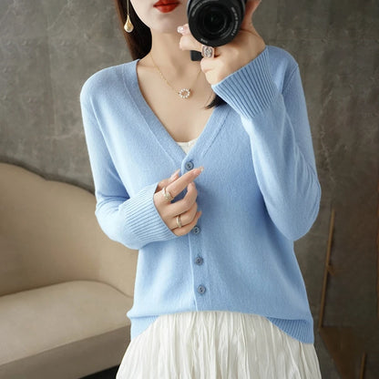Classic V-Neck Button Cardigan for Women – Soft Lightweight Knit Sweater, Loose Fit Layering Top