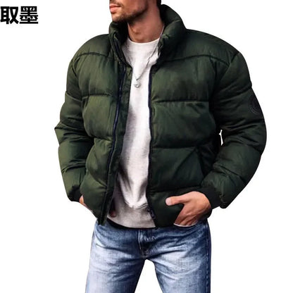 Men’s Winter Stand-Collar Puffer Jacket – Fleece-Lined, Windproof, Heavy Warm Coat