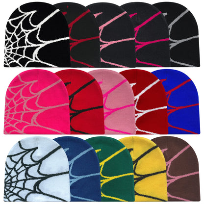 Y2K Spider Web Knit Beanie – Streetwear Skullcap for Men & Women, Rider Hat