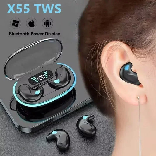 X55 Mini Sleeping Earbuds – Wireless TWS Bluetooth Earphones with Charging Display Case