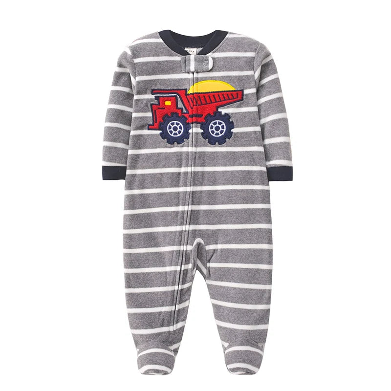 Baby Boy Fleece Romper Pajamas with Zipper – Soft Warm One-Piece Jumpsuit for Infants 0–12 Months