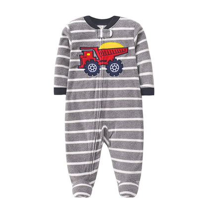 Baby Boy Fleece Romper Pajamas with Zipper – Soft Warm One-Piece Jumpsuit for Infants 0–12 Months
