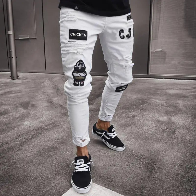 Men’s Stretch Denim Ripped Jeans – Slim Fit Distressed Casual Streetwear