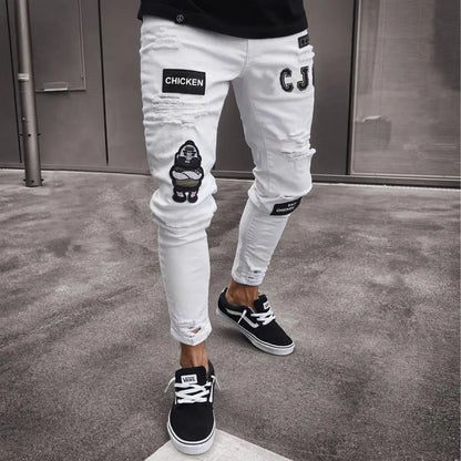 Men’s Stretch Denim Ripped Jeans – Slim Fit Distressed Casual Streetwear
