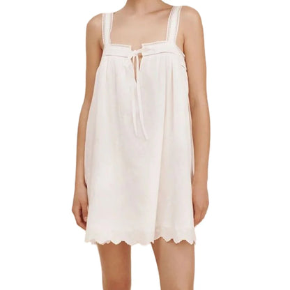 Bow-Tie Front Lace Mini Dress – Sleeveless Y2K Hollow-Out Summer Tank Dress