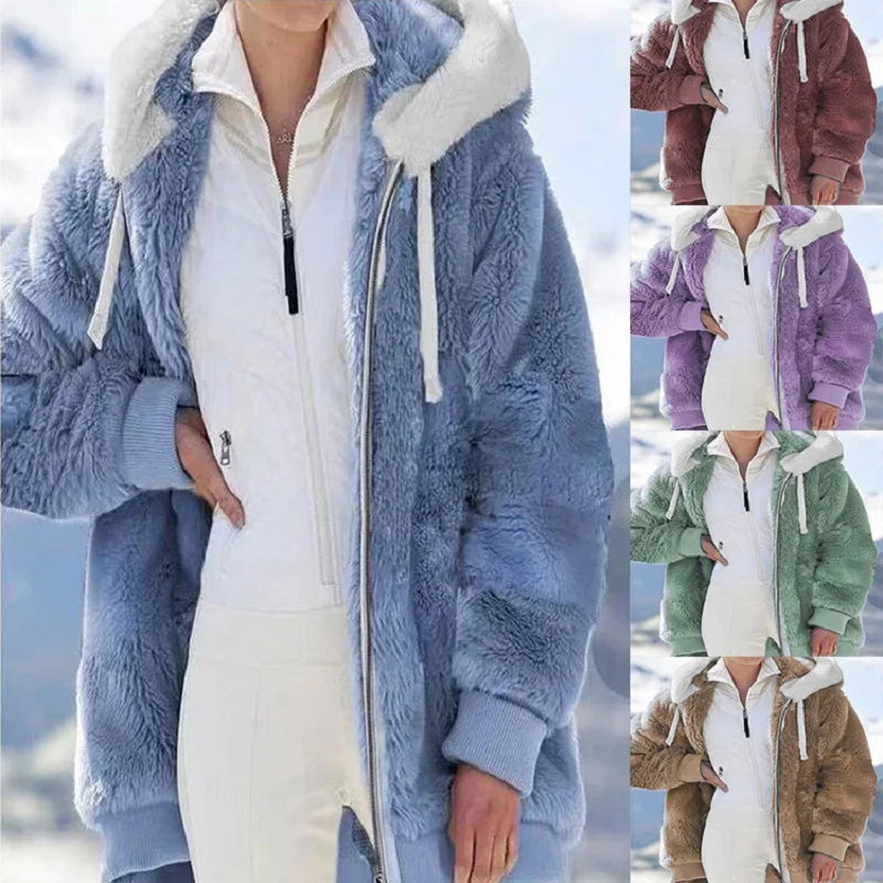 Women’s Ultra-Soft Plush Sherpa Fleece Hooded Zip Coat with Pockets