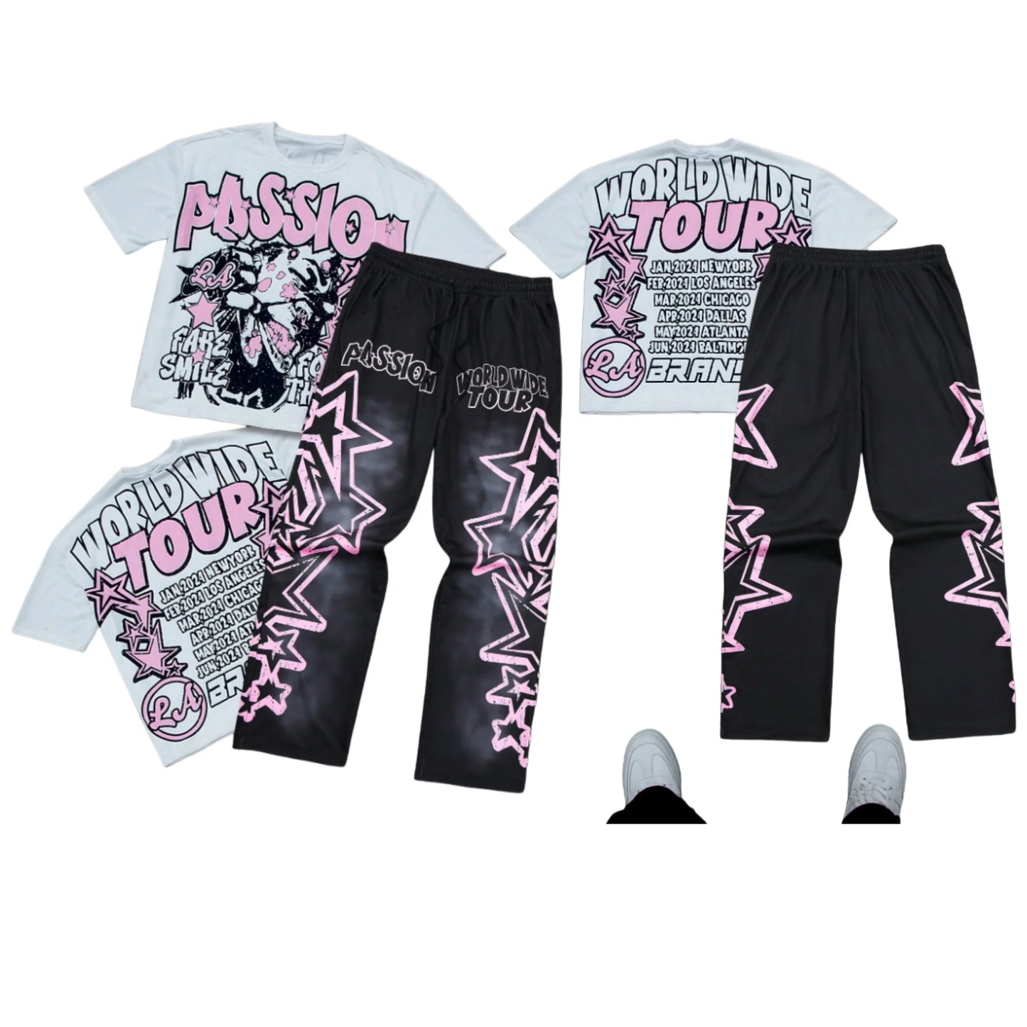 Men’s Graphic 2-Piece Set – Oversized Short Sleeve Tee & Wide-Leg Pants Streetwear