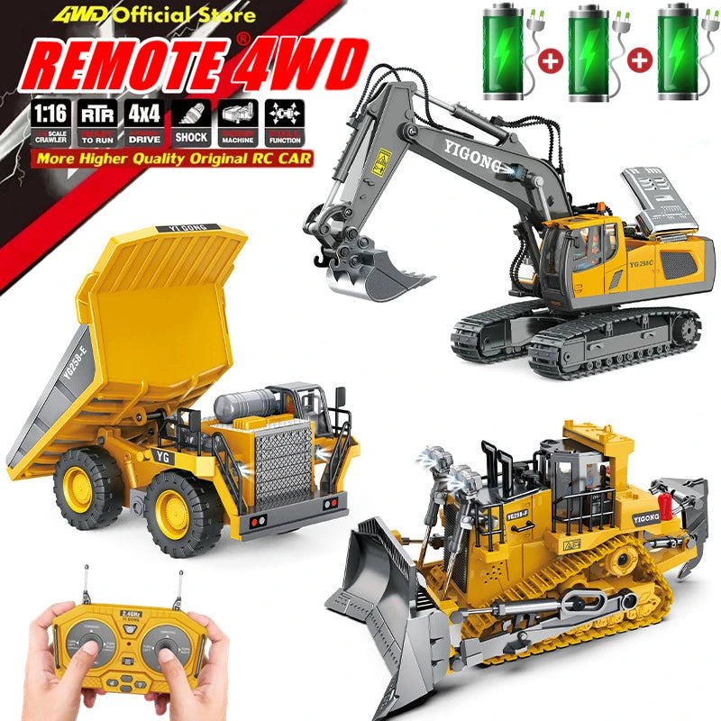 4WD RC Excavator Construction Vehicle – Rotating Alloy Digging Truck with Real Engine Sound