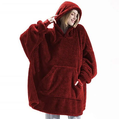 Ultra-Soft Oversized Hoodie Blanket – Thick Double Fleece Warm Pullover with Hood & Giant Pocket (One-Size)