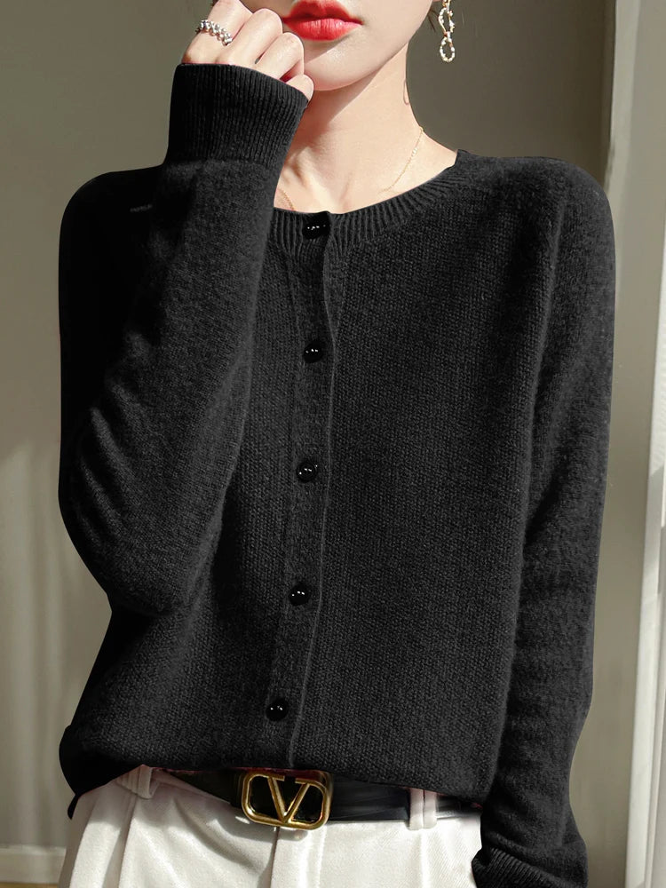 100% Merino Wool Women's Cardigan – Luxury Soft Knit Raglan Sleeve Button-Front Sweater