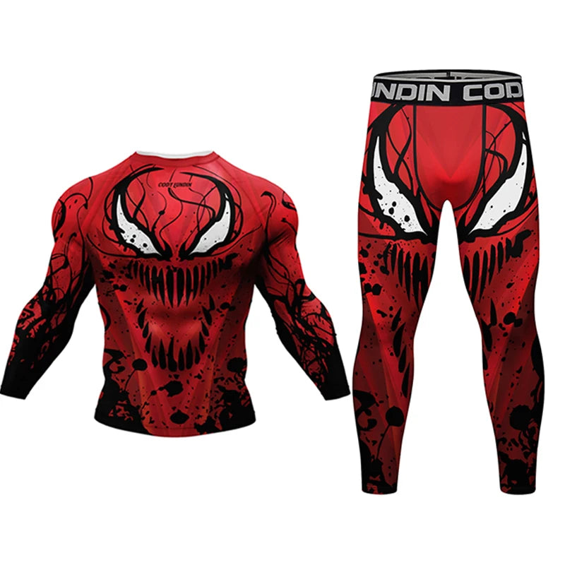 Men MMA Compression T-shirt Shorts Set Rashguard Jiu jitsu Set
