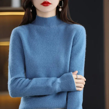 Cozy Winter High-Neck Knit Sweater for Women – Korean Style Slim Fit Top