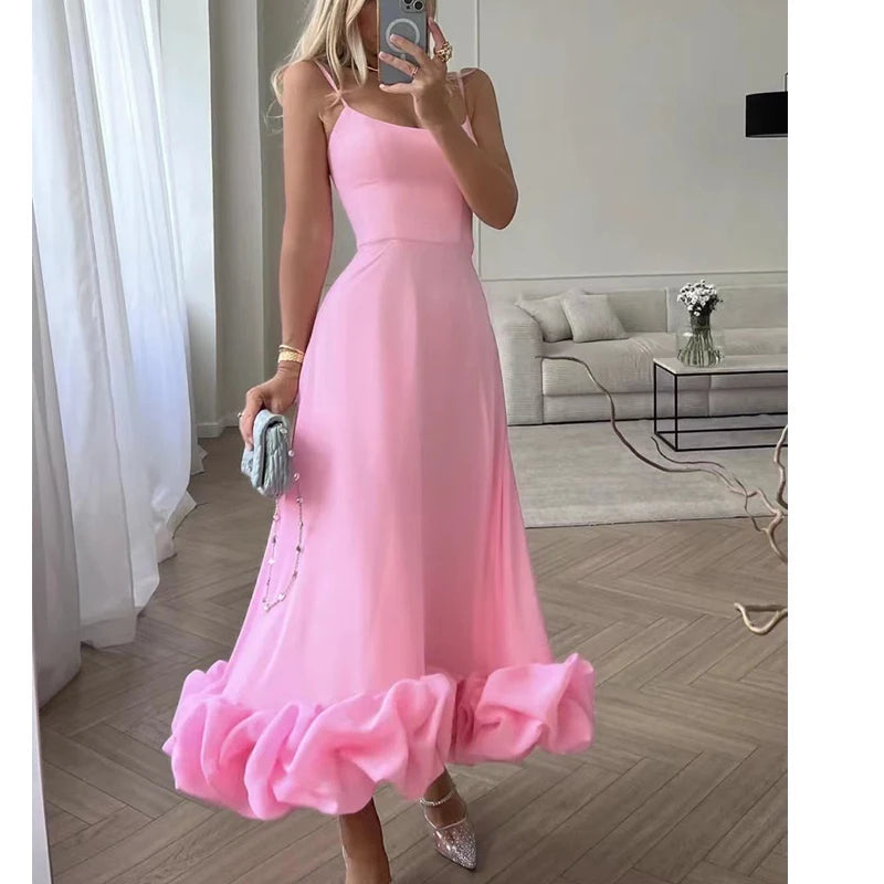 Sleeveless Ruffle Hem Maxi Dress – Elegant High-Waist Summer Party Dress