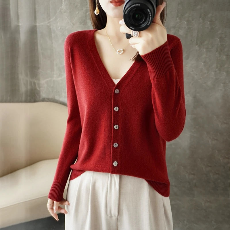 Classic V-Neck Button Cardigan for Women – Soft Lightweight Knit Sweater, Loose Fit Layering Top