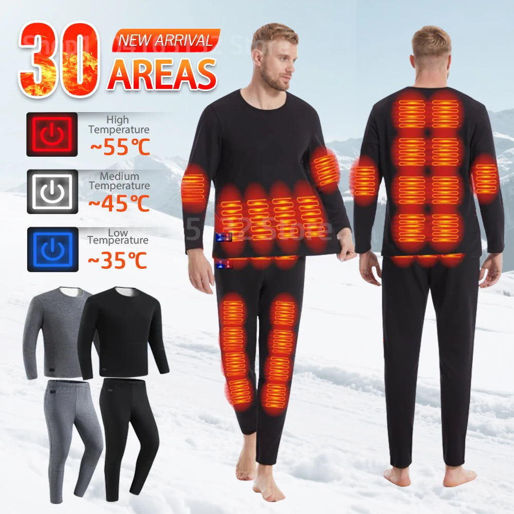 Men’s & Women’s USB Heated Thermal Underwear Set – Electric Heating Shirt & Pants for Winter Sports, Work, Skiing & Cold Weather
