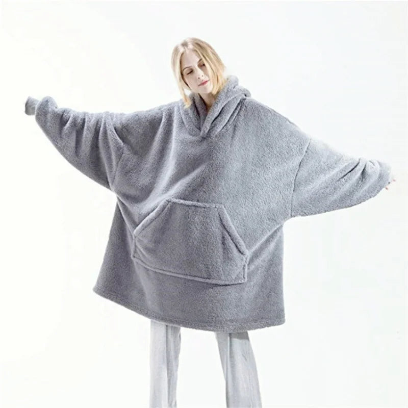 Ultra-Soft Oversized Hoodie Blanket – Thick Double Fleece Warm Pullover with Hood & Giant Pocket (One-Size)