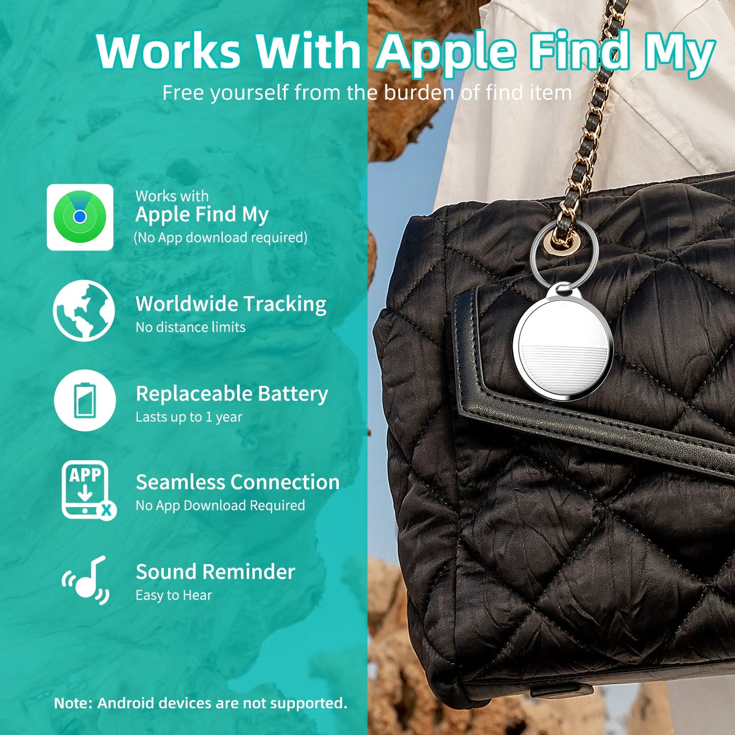 Apple Find My Compatible Smart Tracker – Mini Bluetooth Locator with Replaceable Battery